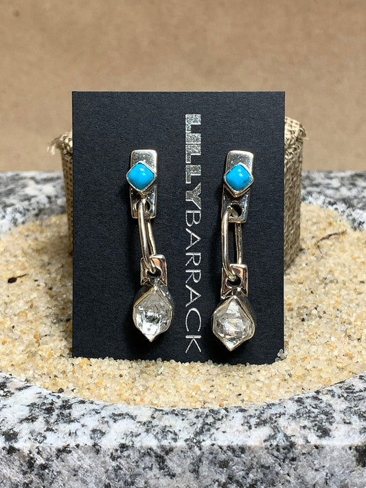 Sterling Silver, Turquoise and Herkimer Diamond Post Earring