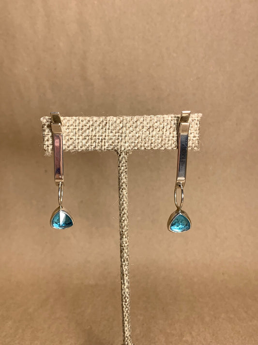 Sterling Silver, Aquamaring and Glass Post Earrings