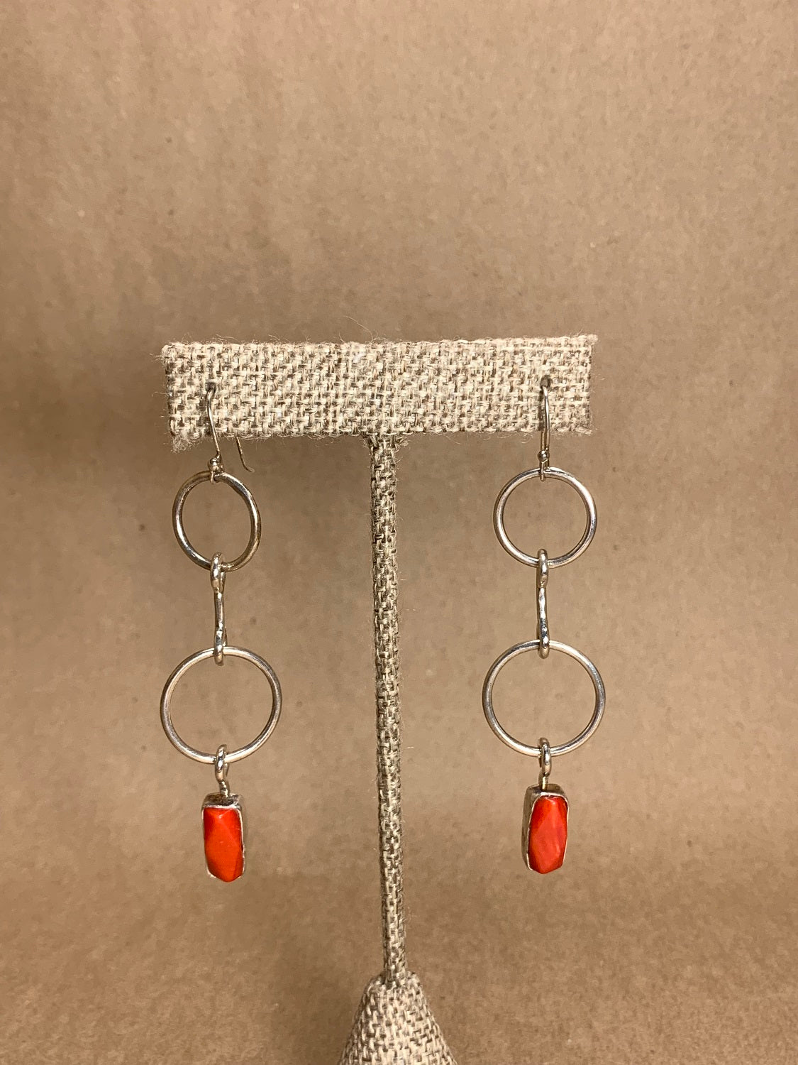 Sterling Silver and Coral Wire Earrings