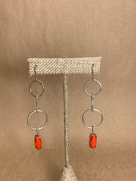 Sterling Silver and Coral Wire Earrings