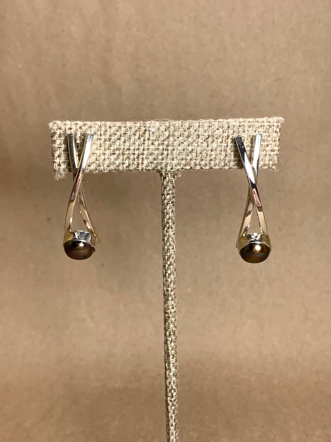 Sterling Silver and Black Pearl Post Earrings