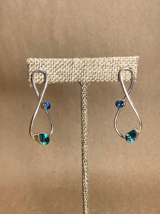 Sterling Silver, Green Quartz and Blue Topaz Post Earrings