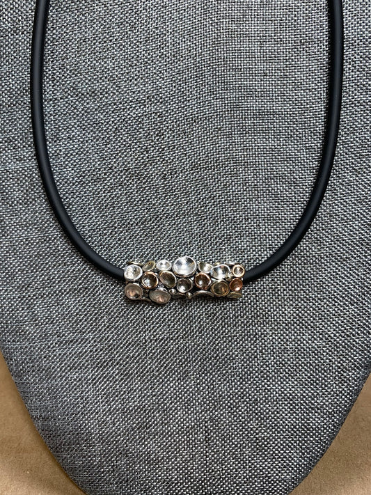 Pebbles Pendant w/ Silicone Cord Silver/Copper/Brass 18"