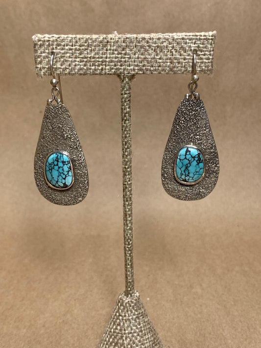 Silver and Turquoise Wire Drop Earrings