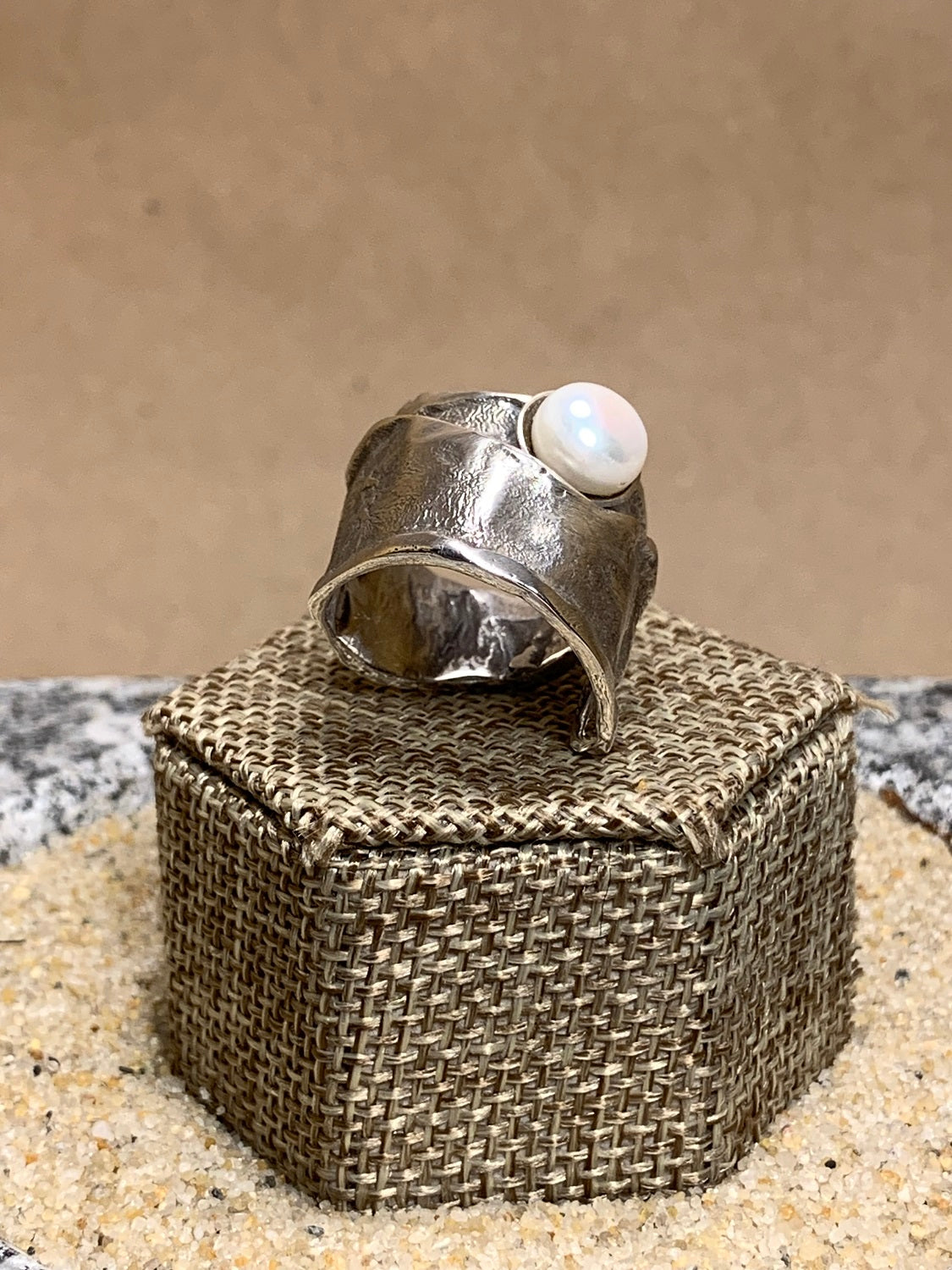 Reticulated Silver Ring w/ Pearl SZ 6.5
