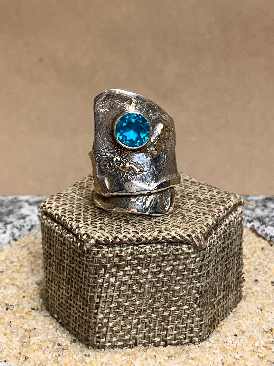 Silver Reticulated w/ Topaz 14K Gold Accents Ring SZ 7.75