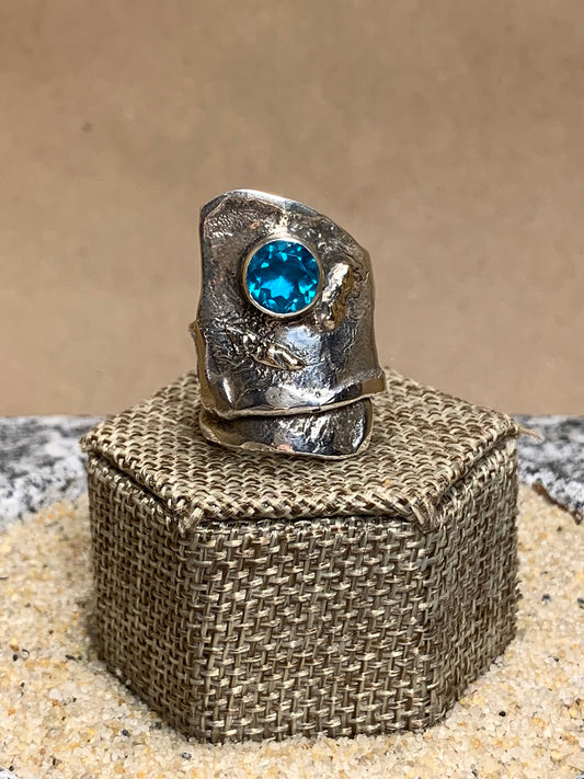 Silver Reticulated w/ Topaz 14K Gold Accents Ring SZ 7.75