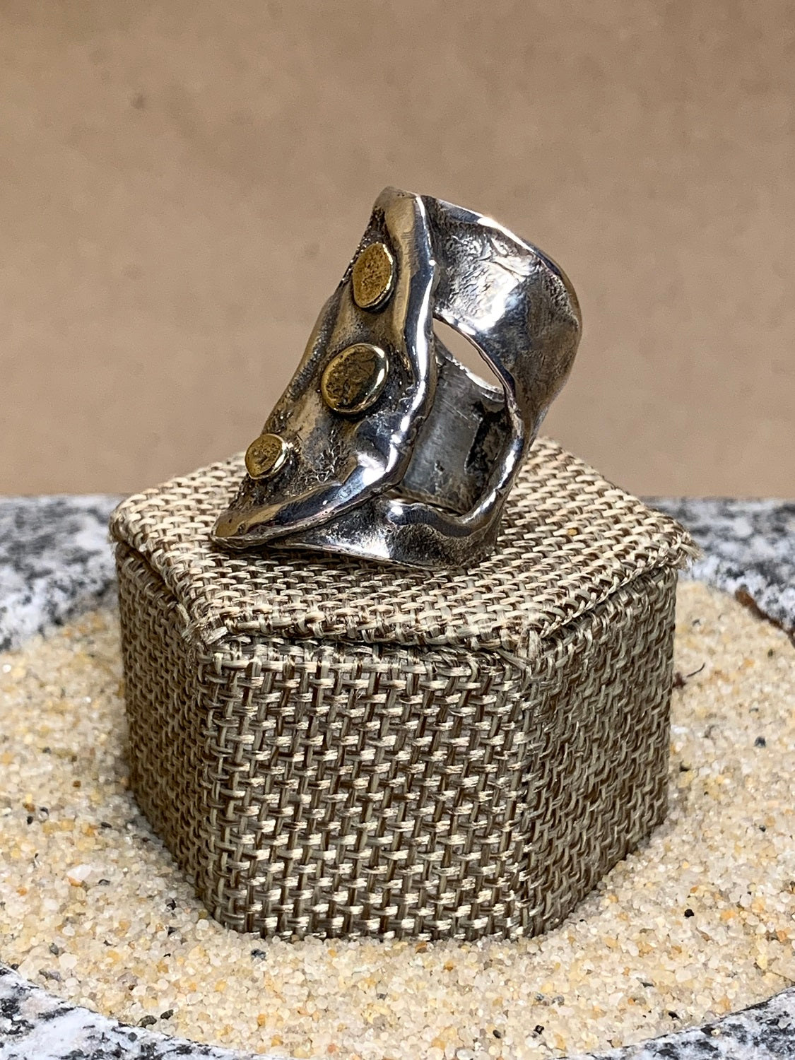 Silver Ring w/ Brass Accents SZ 7
