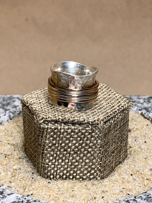 Sterling Silver Spinner Ring w/ Copper and Brass SZ 6