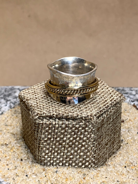 Size 8 14K Gold and Sterling Silver Spinner Ring