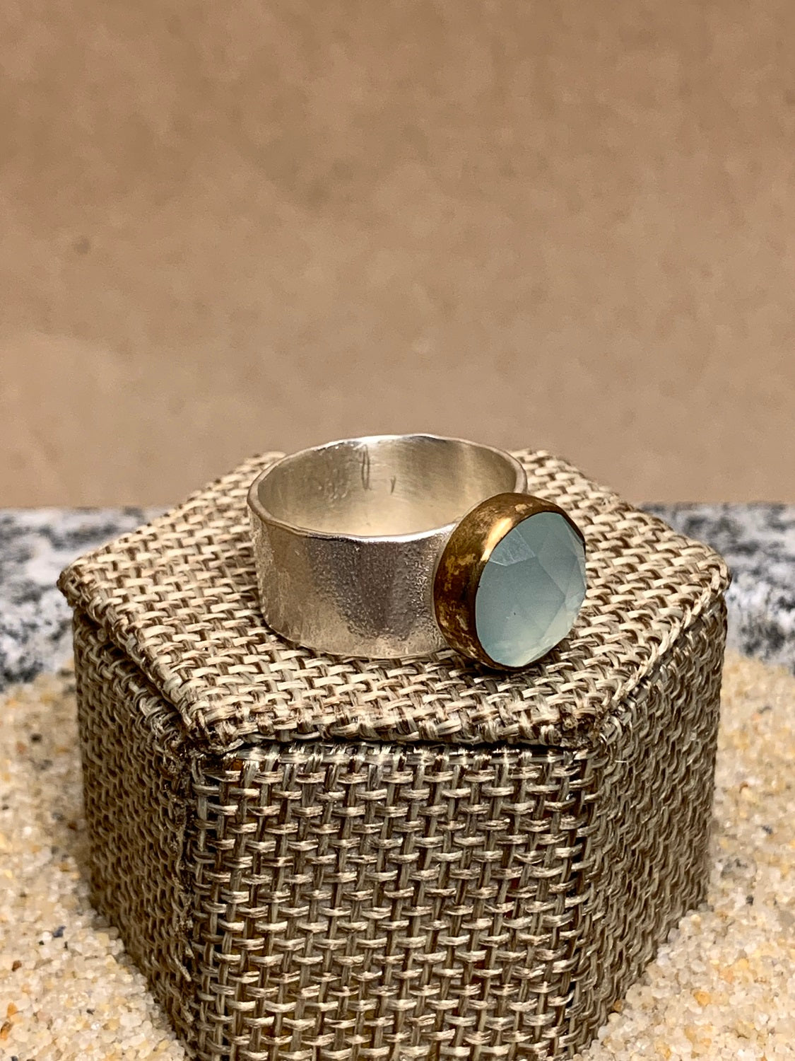 Chalcedony, 14K Gold Filled and Silver Ring Size 8