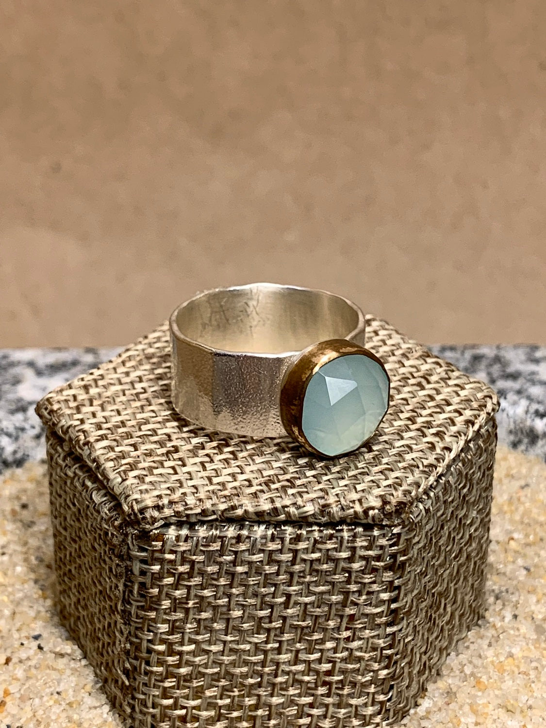 Chalcedony, 14K Gold Filled and Silver Ring Size 9