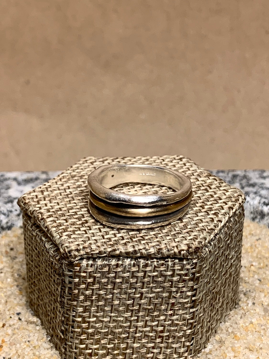 Grooved Sterling Silver and 14K Gold Filled Ring Size 8