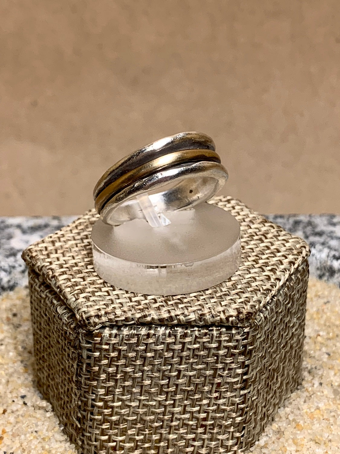 Grooved Sterling Silver and 14K Gold Filled Ring Size 8
