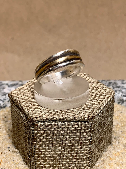 Grooved Sterling Silver and 14K Gold Filled Ring Size 8