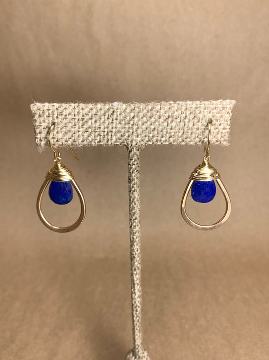 Lapis and 14K Gold Filled Wire Wrapped Drop Earrings