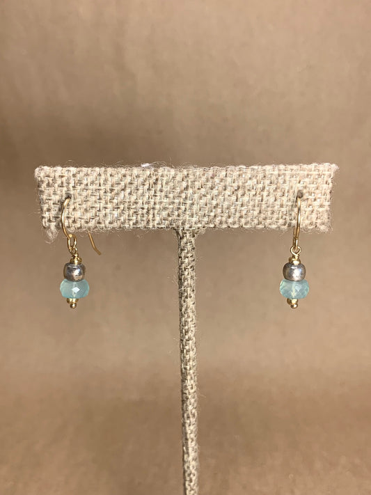 Chalcedony and Silver Bead 14K Gold Filled Drop Earrings