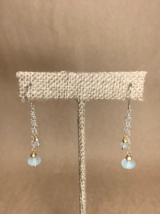 Chalcedony, Sterling Silver and 14K Gold Filled Drop Earring