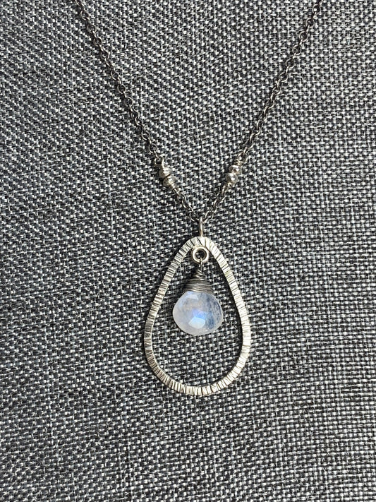 Sterling Silver and Moonstone Teardrop Necklace 16"