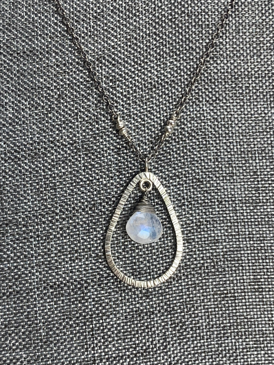 Sterling Silver and Moonstone Teardrop Necklace 16"