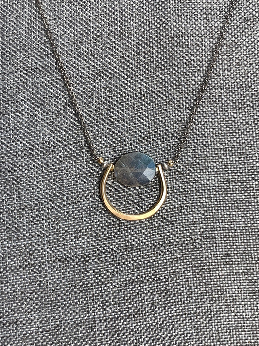 Sterling Silver, 14K Gold Filled and Labradorite Neclklace 16"
