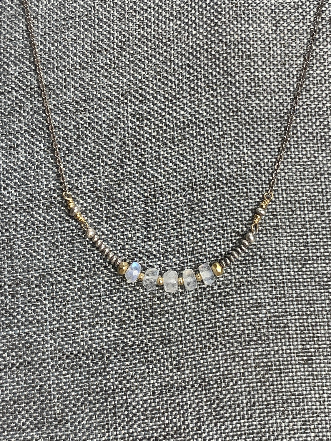 Sterling Silver, 14K Gold Filled and Moonstone Necklace 16"
