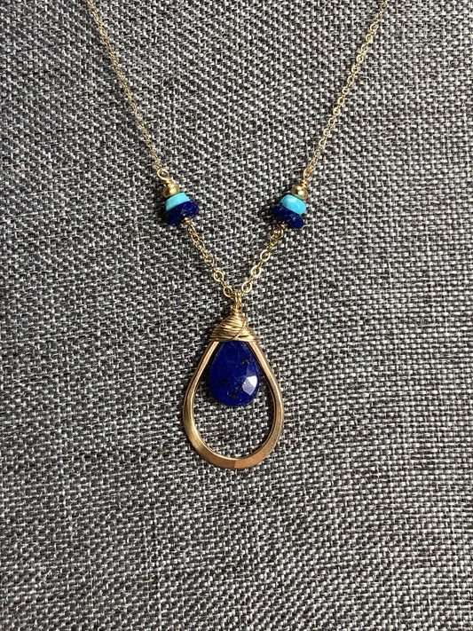 14K Gold Filled and Lapis Necklace 18"