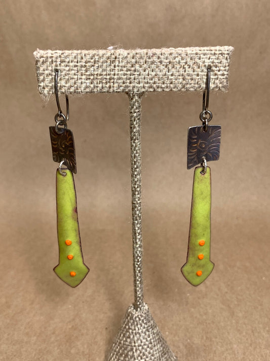 Enamel on Copper and Sterling Silver Wire Drop Earrings