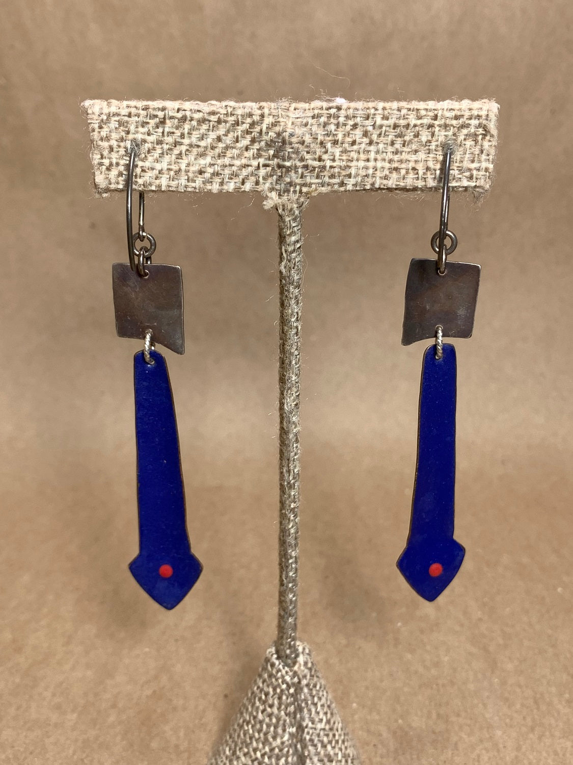 Enamel on Copper and Sterling Silver Wire Drop Earrings