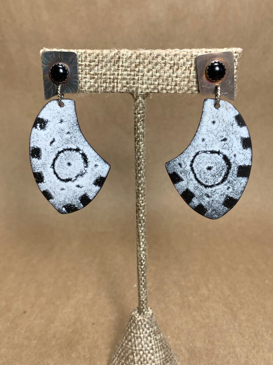 Enamel on Copper and Silver/Onyx Post Earrings