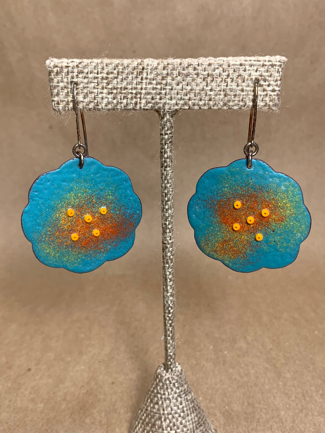 Enamel on Copper Wire Drop Earrings