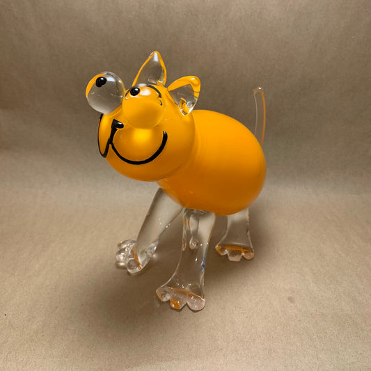 Blown Glass Orange Cat 8"H