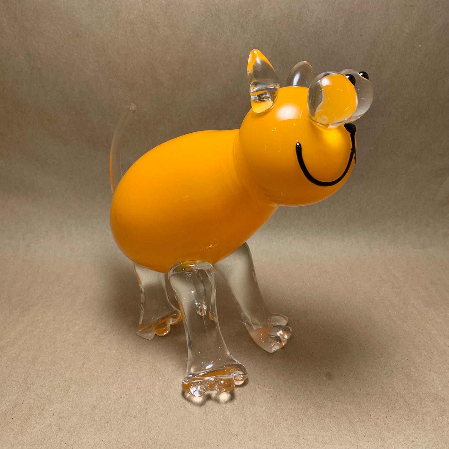 Blown Glass Orange Cat 8"H