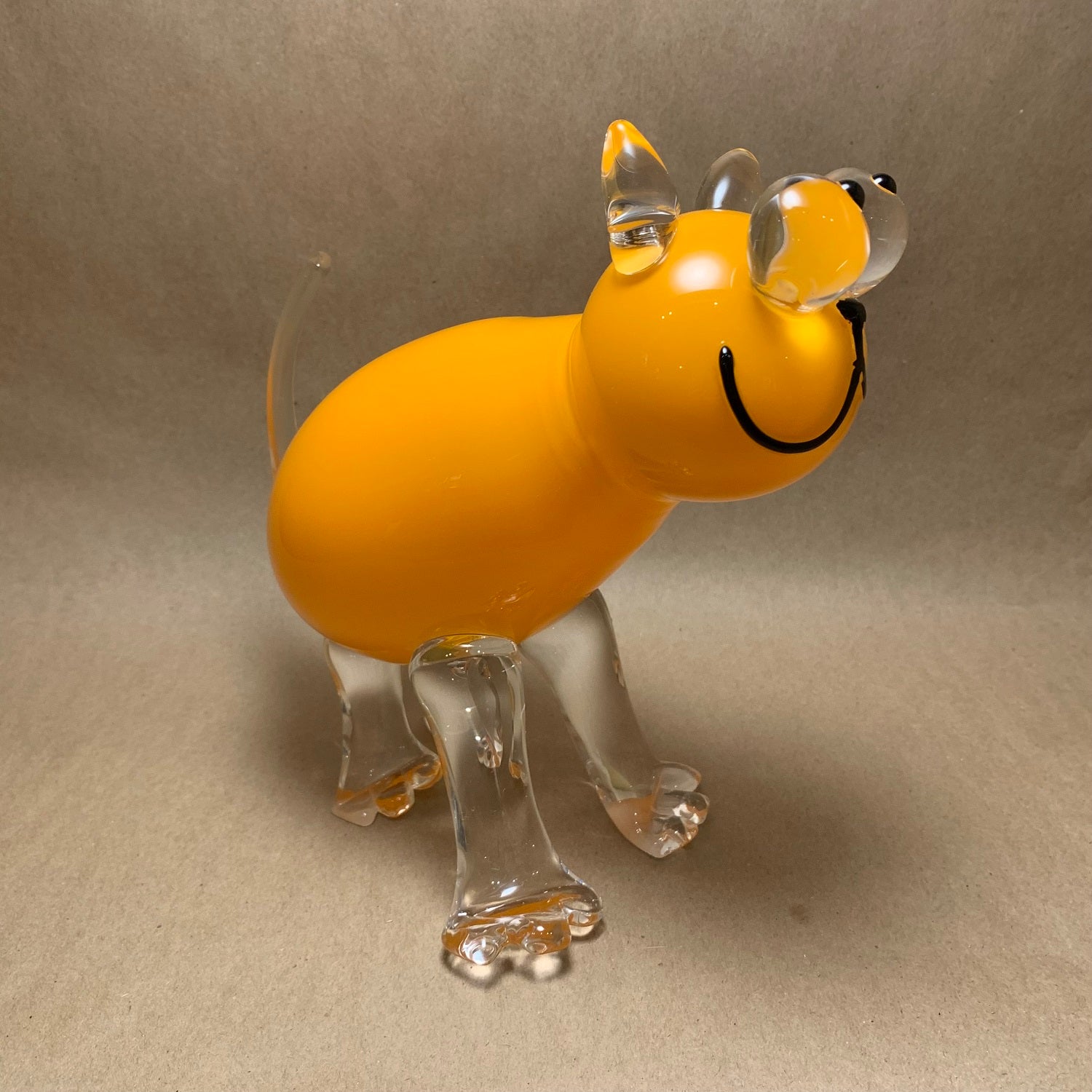 Blown Glass Orange Cat 8"H