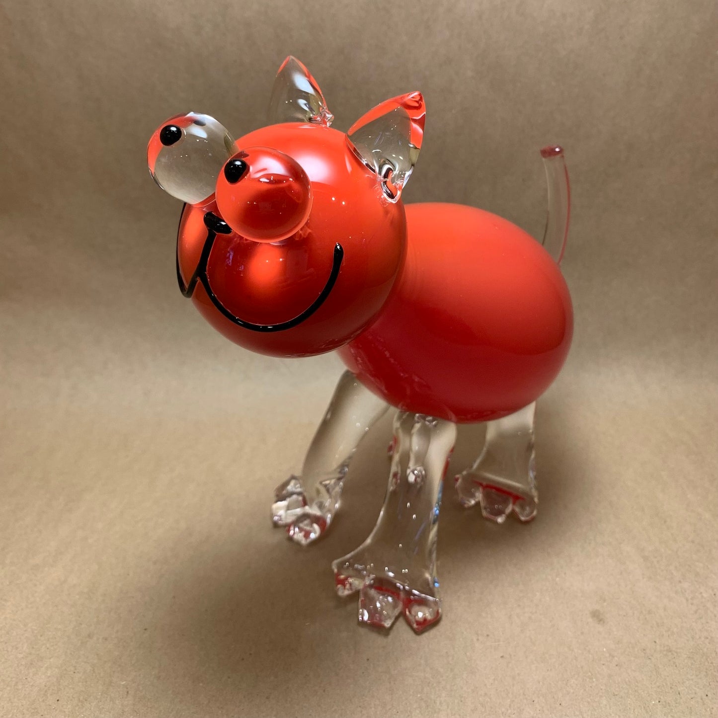 Blown Glass Red Cat 8"H