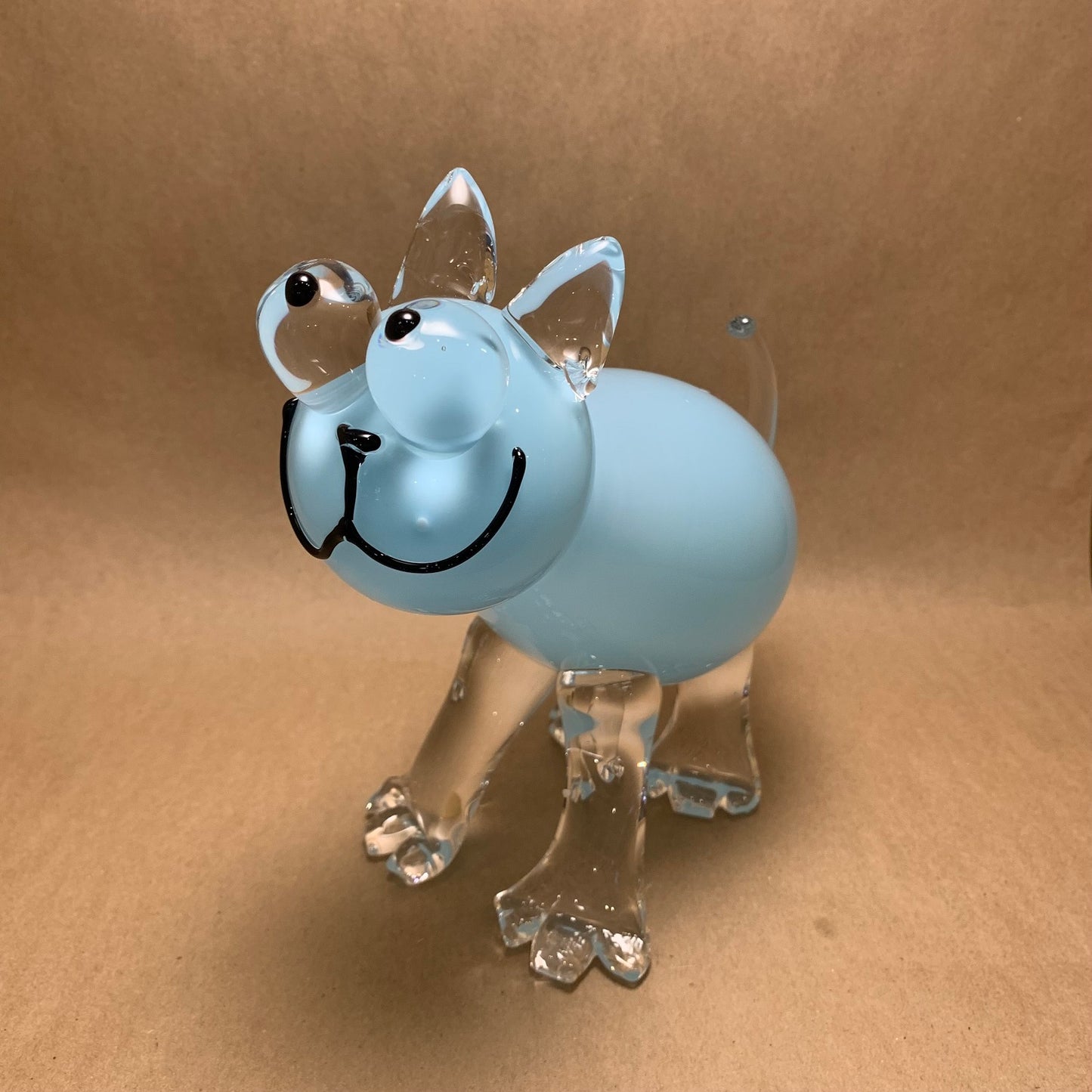 Blown Glass Baby Blue Cat 8"H