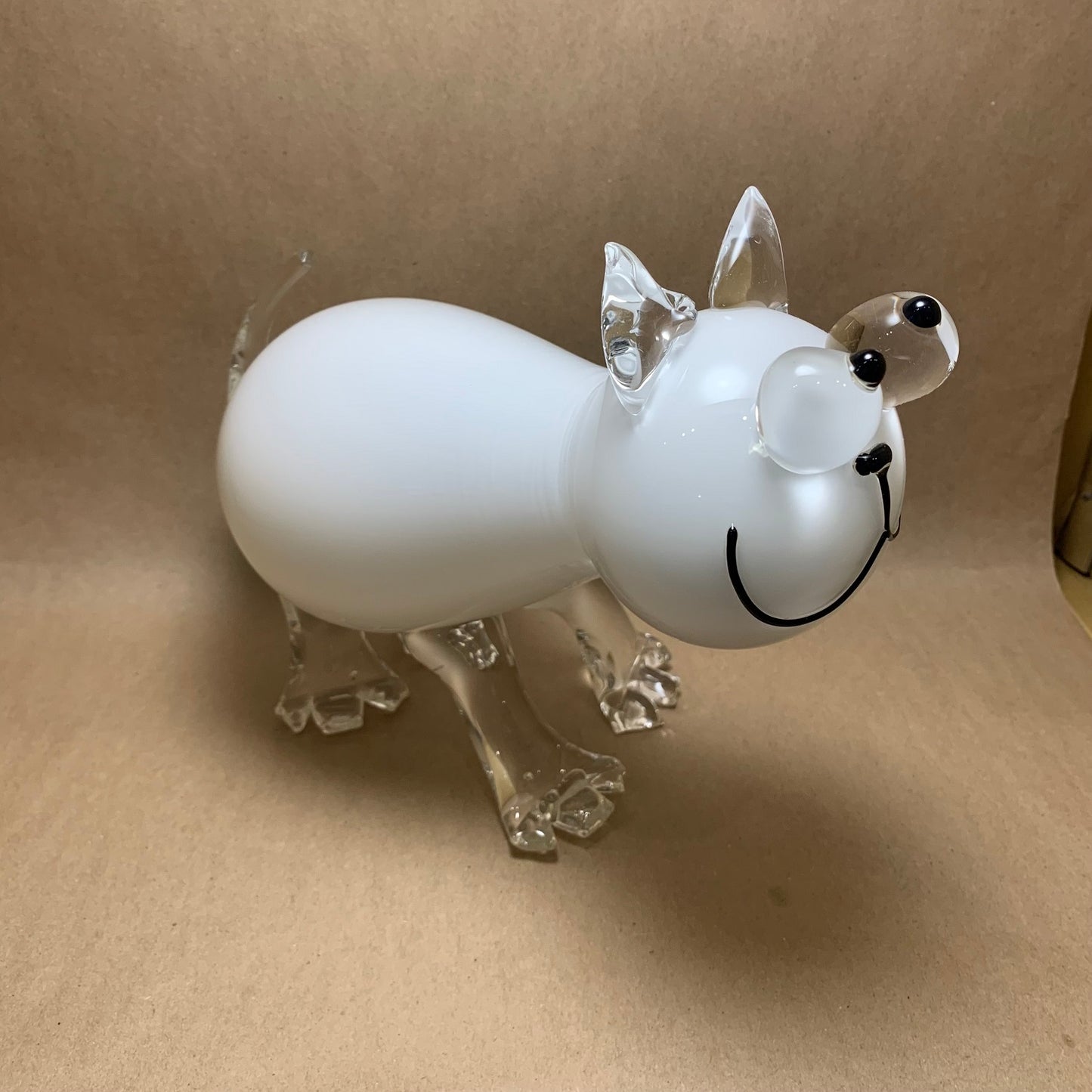 Blown Glass White Cat 8"H