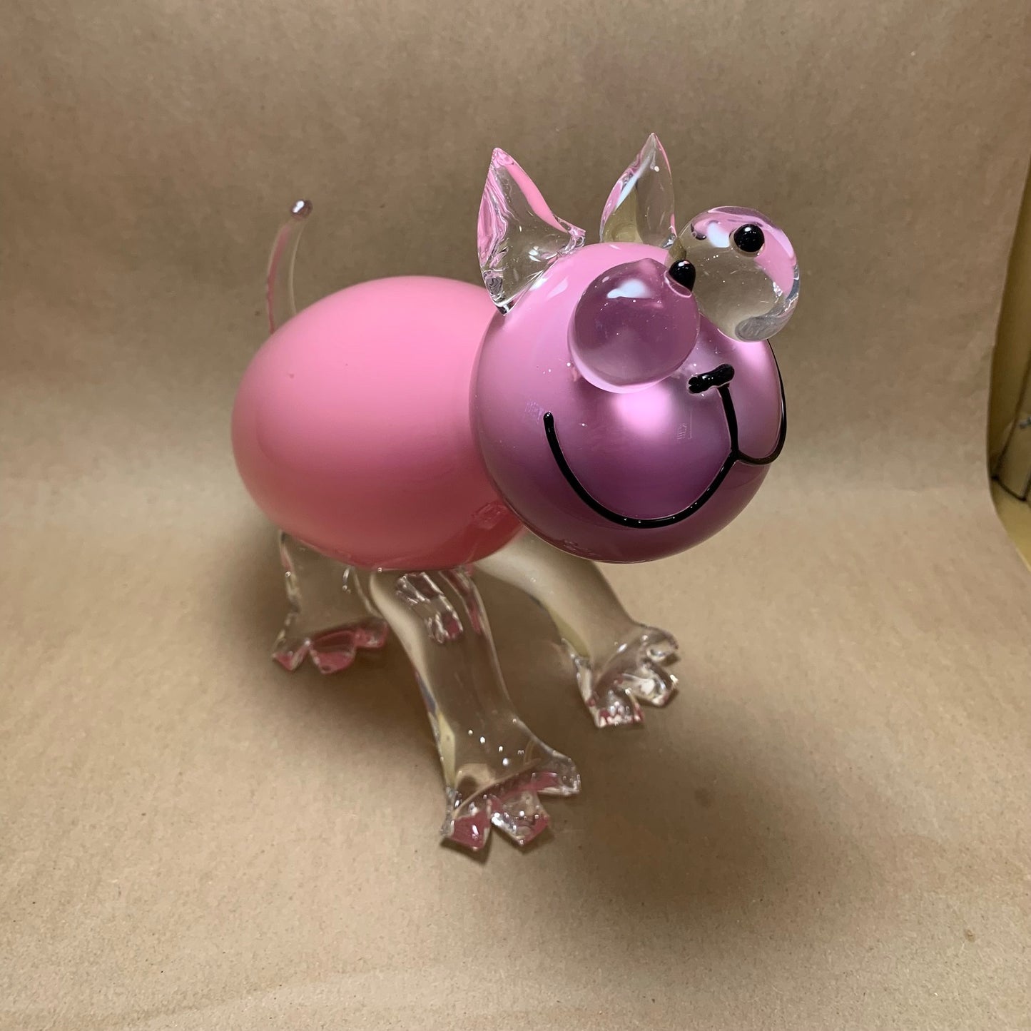 Blown Glass Pink Cat 8"H