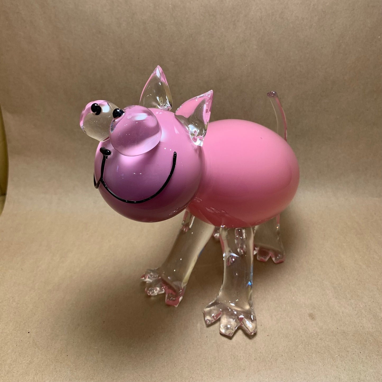 Blown Glass Pink Cat 8"H