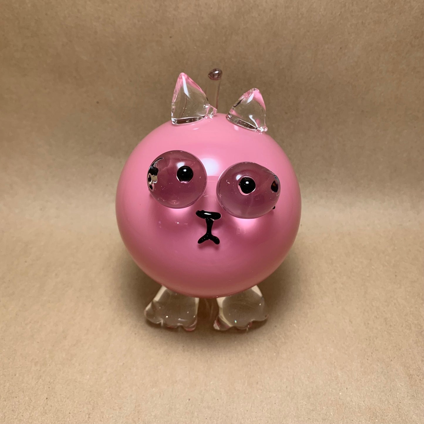 Blown Glass Pink Kitten 5.5"H