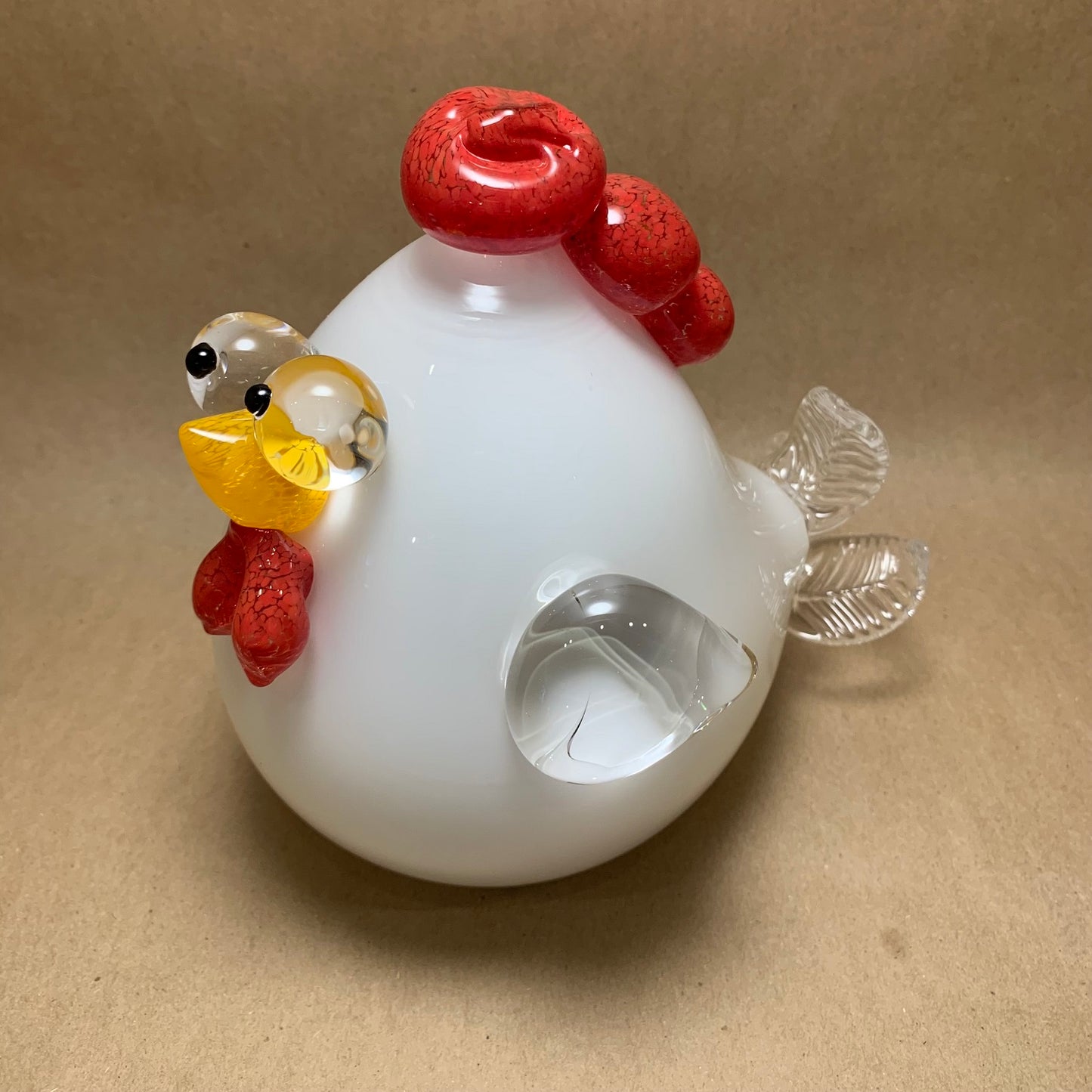 Blown Glass Chicken 7"H