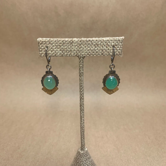 Chrysoprase, 22K Gold and Sterling Silver Lever Back Earrings