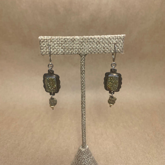 Pyrite Druzy and Sterling Silver Lever Back Earrings