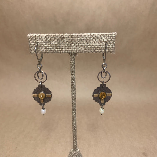 Citrine, 22K Gold and Sterling Silver Lever Back Earrings