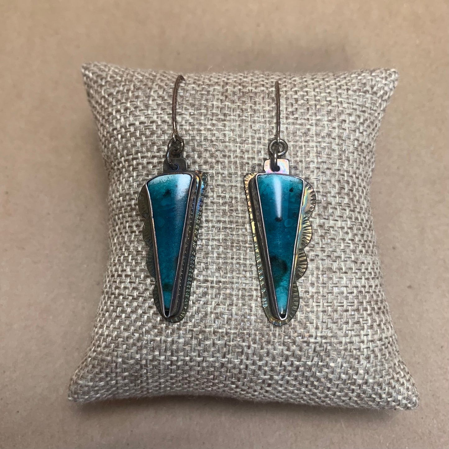 Black Opal Petrified Wood and Sterling Siilver Drop Earrings
