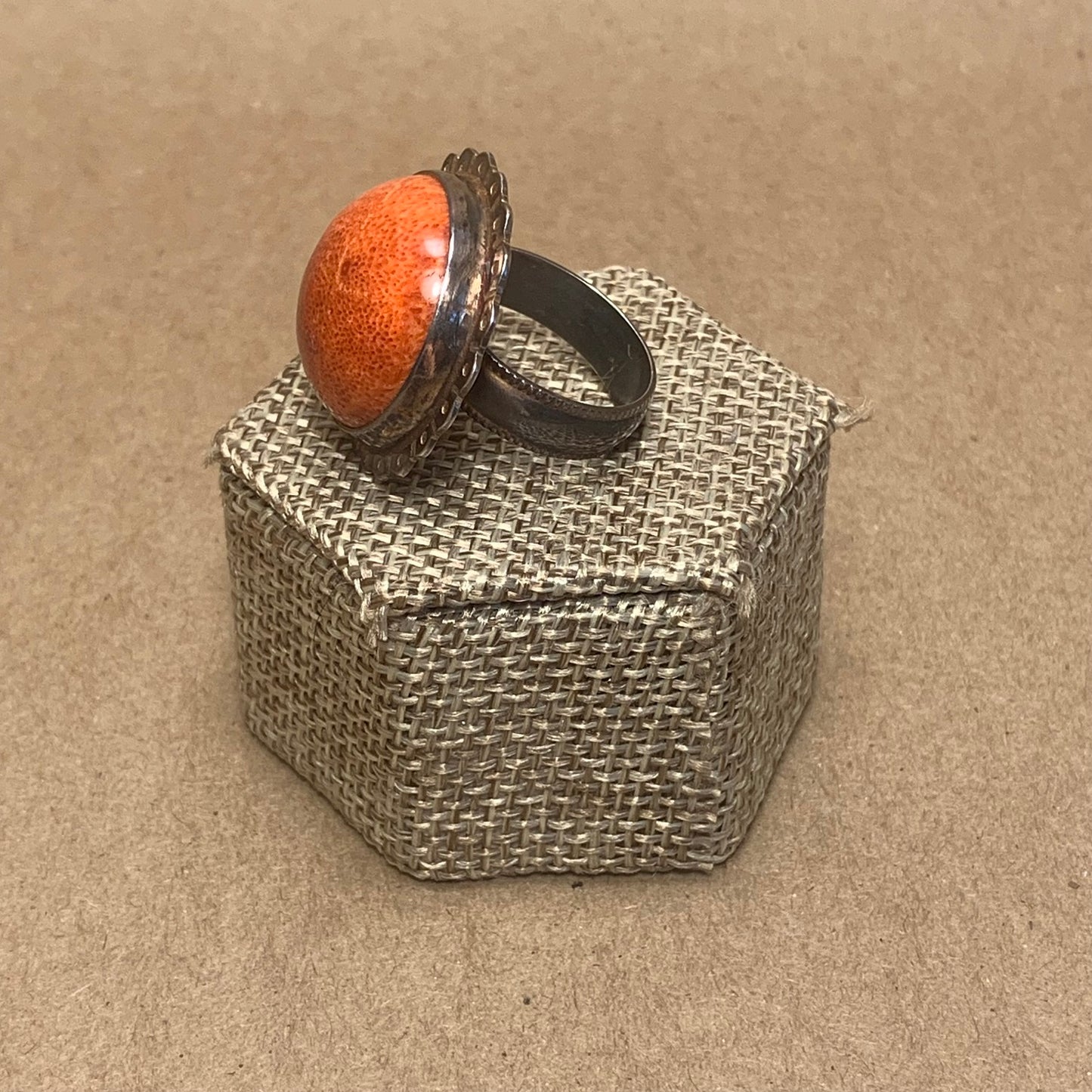 Size 7 Apple Coral and Sterling Silver Ring