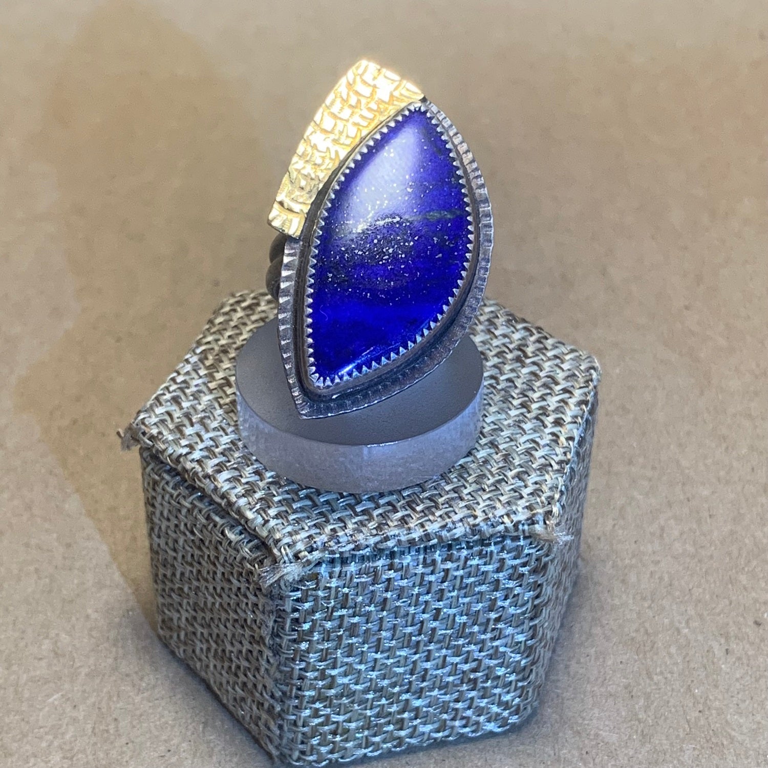 Size 8 Lapis, 22K Gold and Sterling Silver Ring