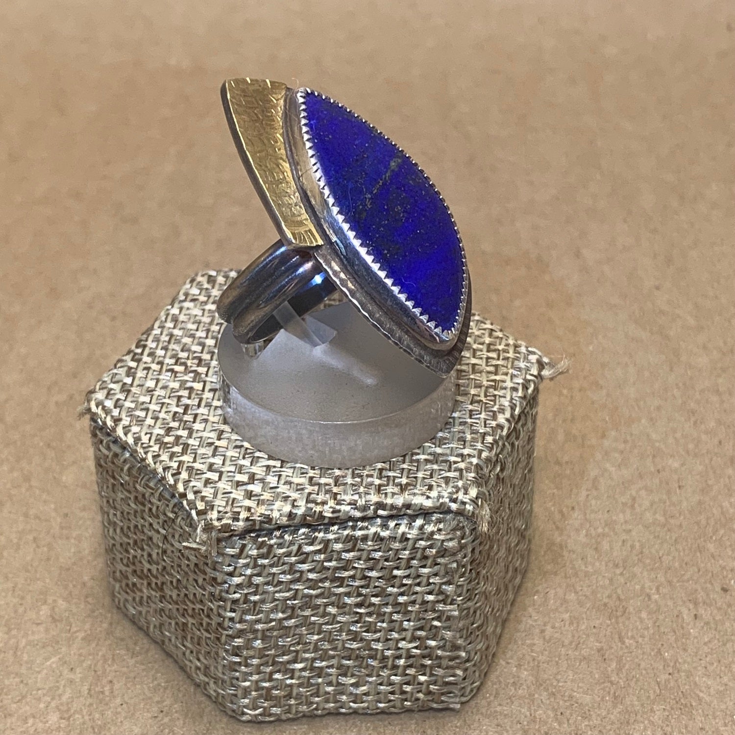 Size 8 Lapis, 22K Gold and Sterling Silver Ring