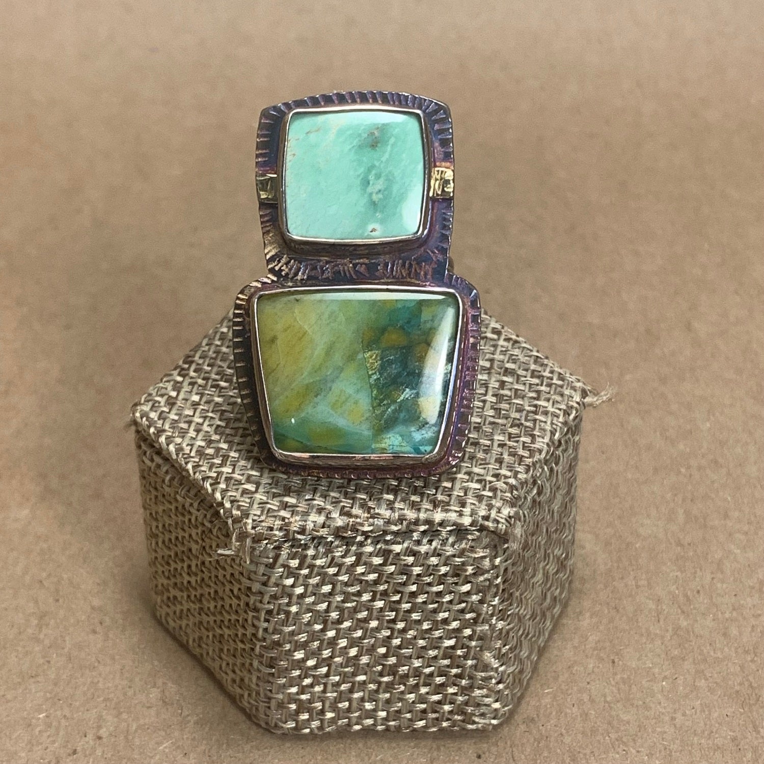 Size 8 Varecite and Petrified Wood Ring