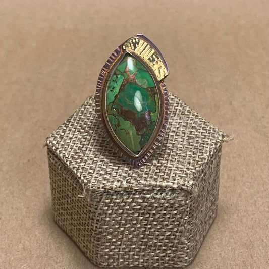 Size 7.25 Mosaic Turquiose, 18K Gold and Sterling Silver Ring